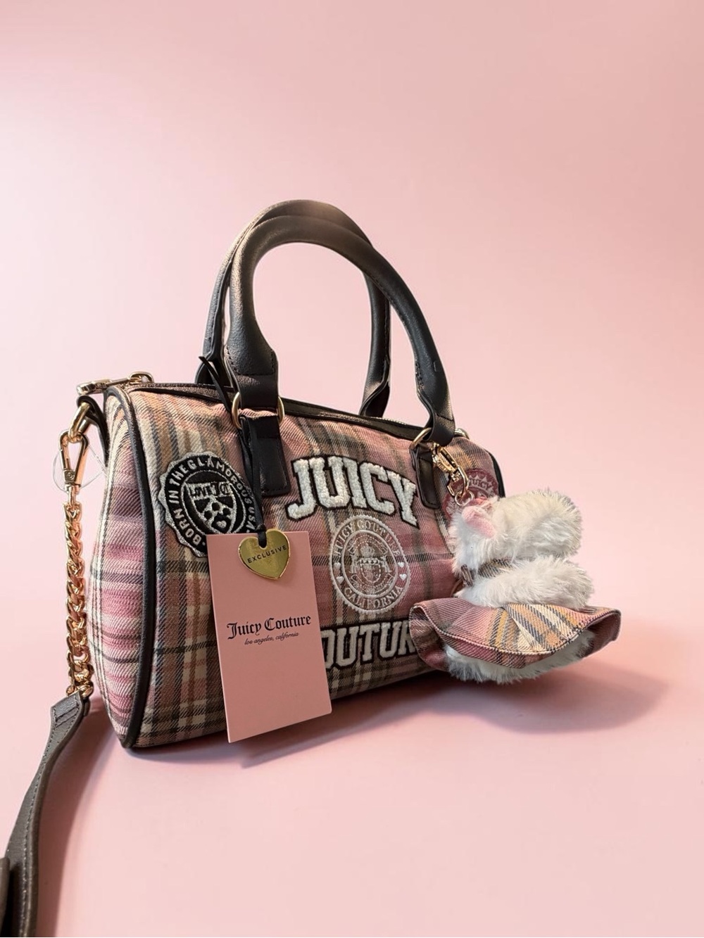 Juicy Couture Varsity Satchel with Plush Charm